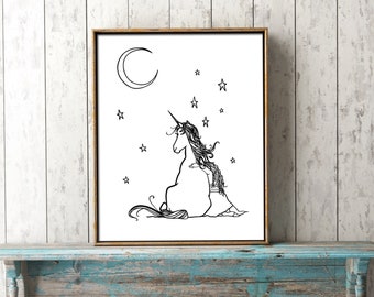 Printable Unicorn Art / Girl's Room decor / Download Art / DIY printing / magical friendship / hand drawn horse / gift for girls / BFF