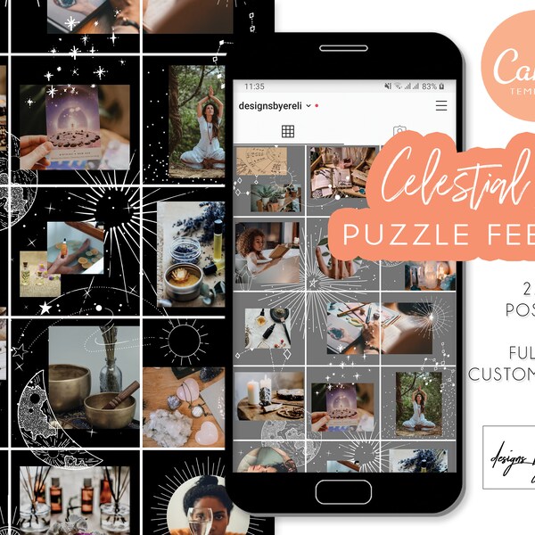 Celestial Instagram Puzzle Feed, Instagram Puzzle Template for Canva, 21 Instagram Posts