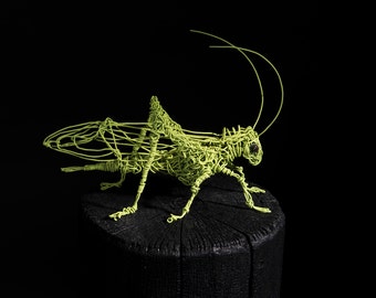 Wire sculpture,  Floor art, Home Decor, Stand art, Wire Art,  Green grasshopper, Wire grasshopper, Color sculpture, Gift, office decor, Gift