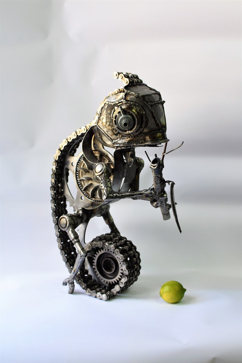 Metal Chameleon sculpture Steampunk sculpture Office decor Etsy