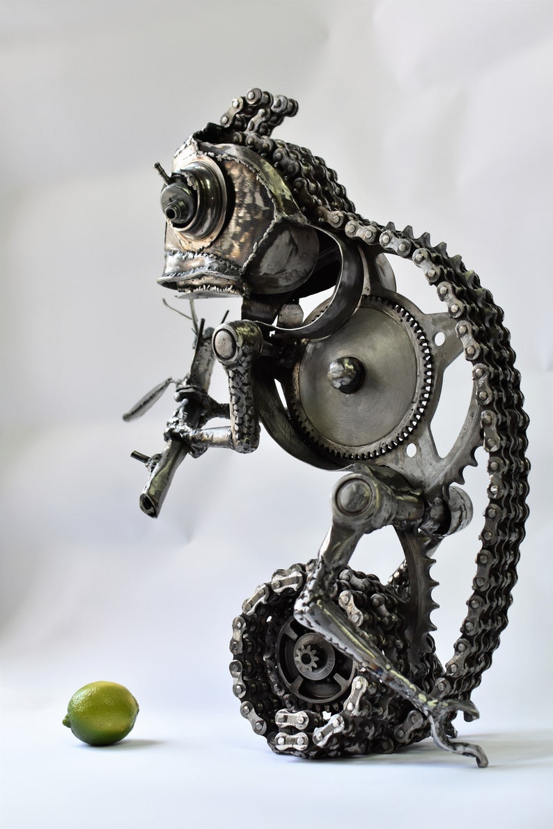 Metal Chameleon sculpture Steampunk sculpture Office decor Etsy