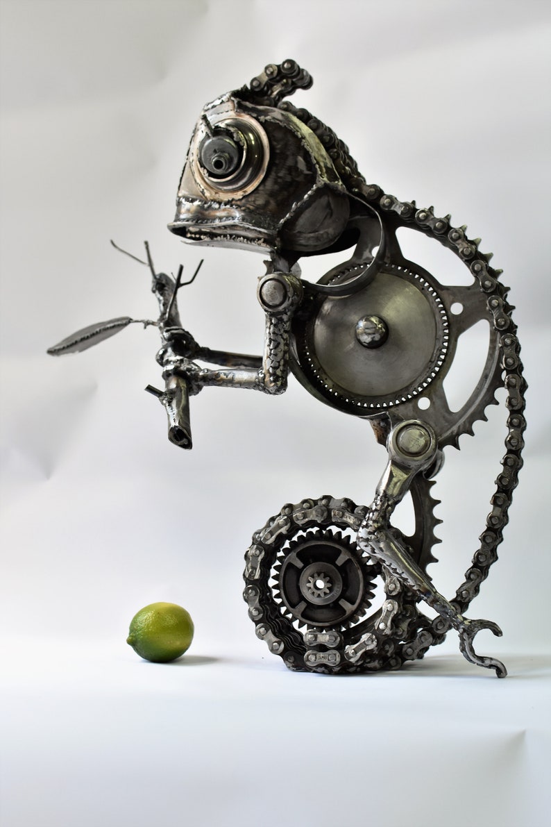 Metal Chameleon sculpture Steampunk sculpture Office decor Etsy
