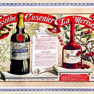 Printable 1889 French Absinthe Poster: Belle Époque Cusenier Print (Digital Download A3 Size)