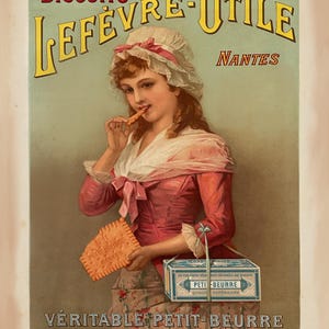 Printable Antique 1890s French Biscuit Poster – Lefèvre-Utile Petit-Beurre – Belle Époque Lithograph – Digital Download