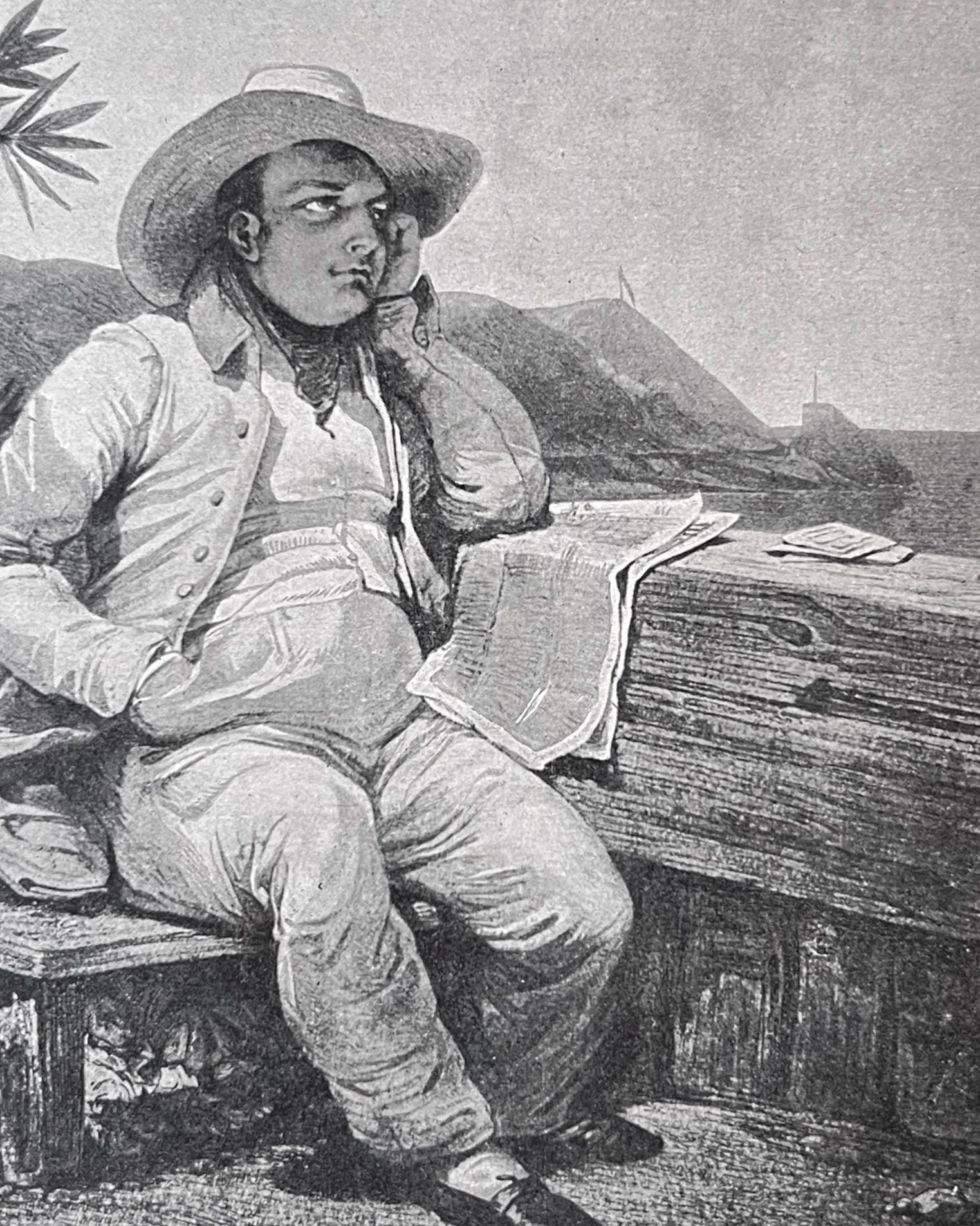 NAPOLEON/1715年 Napoleon at Saint Helena – 19th Century French Engraving After