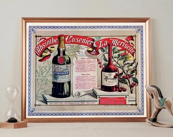 Absinth Poster, Französische Vintage Anzeige, Cusenier Druck, Alkohol Wandkunst, Bar Dekor Poster, printable Download