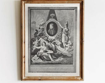 Napoleon Bonaparte – Fransk allegorisk gravyr från 1800-talet, Iconographie Napoléonienne, antikt historiskt tryck (digital nedladdning)
