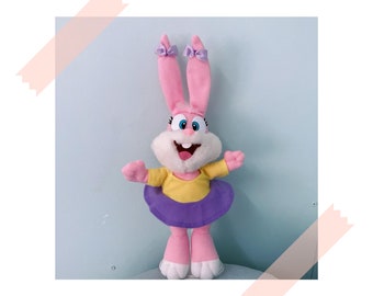 Tiny Toon Adventures 1992 / Babs Bunny Plushie 13”/ Warner Bros Vintage Plush / American TV series / Pink Rabbit Doll / Bride Babs Bunny Toy