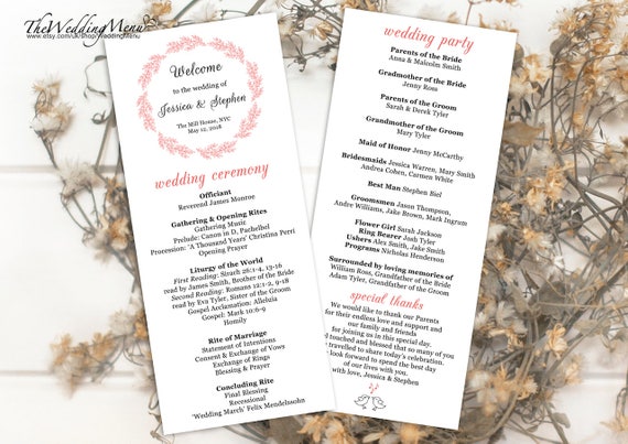 order of ceremony pink wedding program pdf order of service etsy