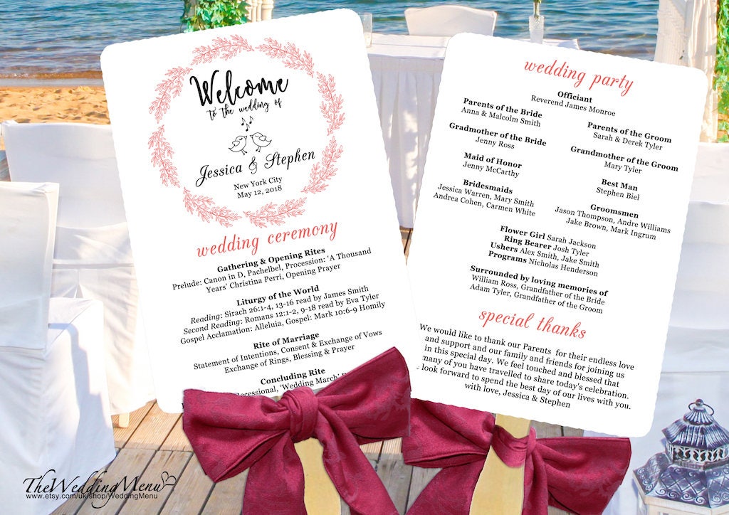 Wedding Program Wedding Program Fan Wedding Fan Template Etsy