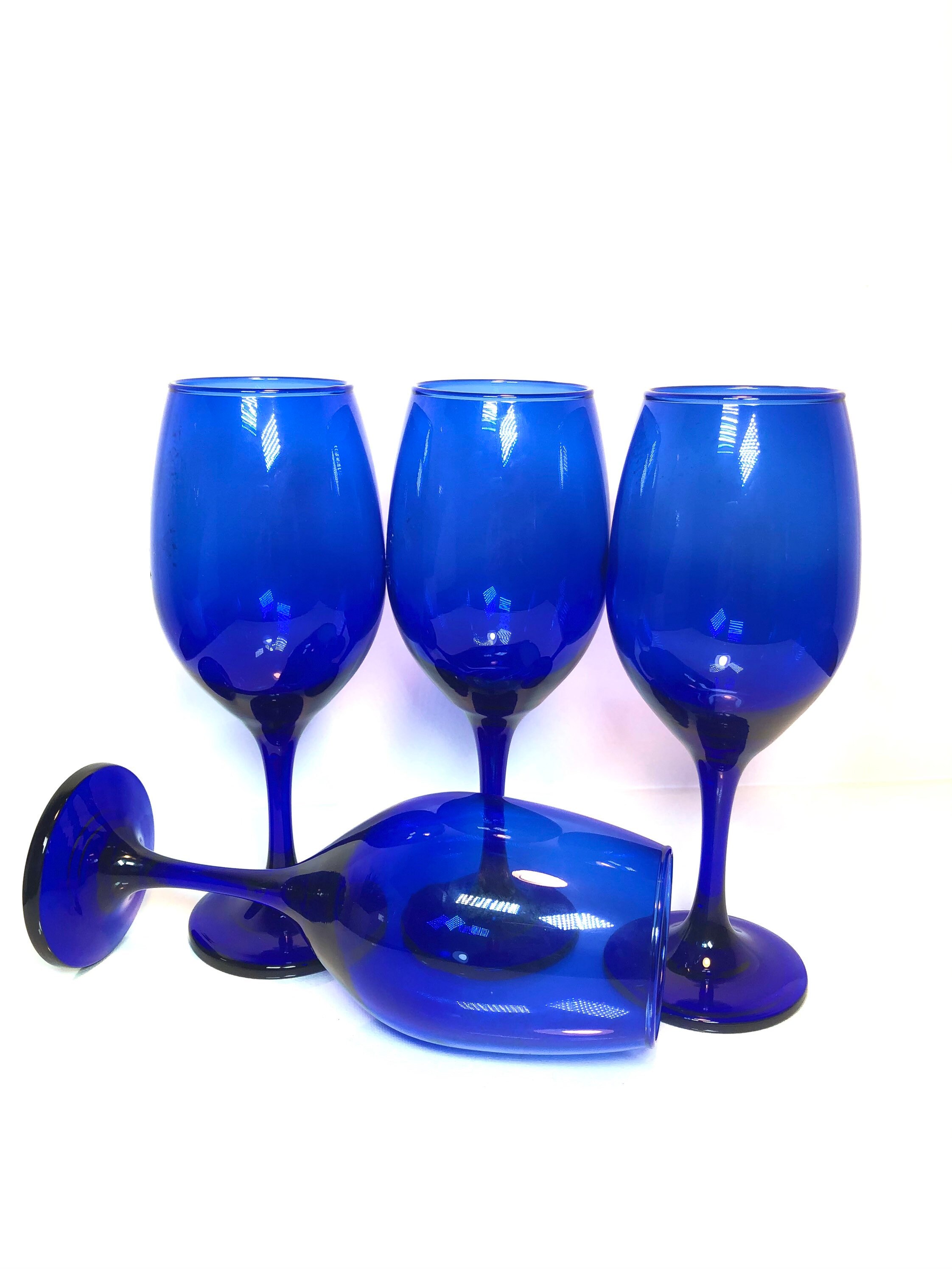Blue wine glasses cobalt blue stemmed glasses set of 4 bridal Etsy