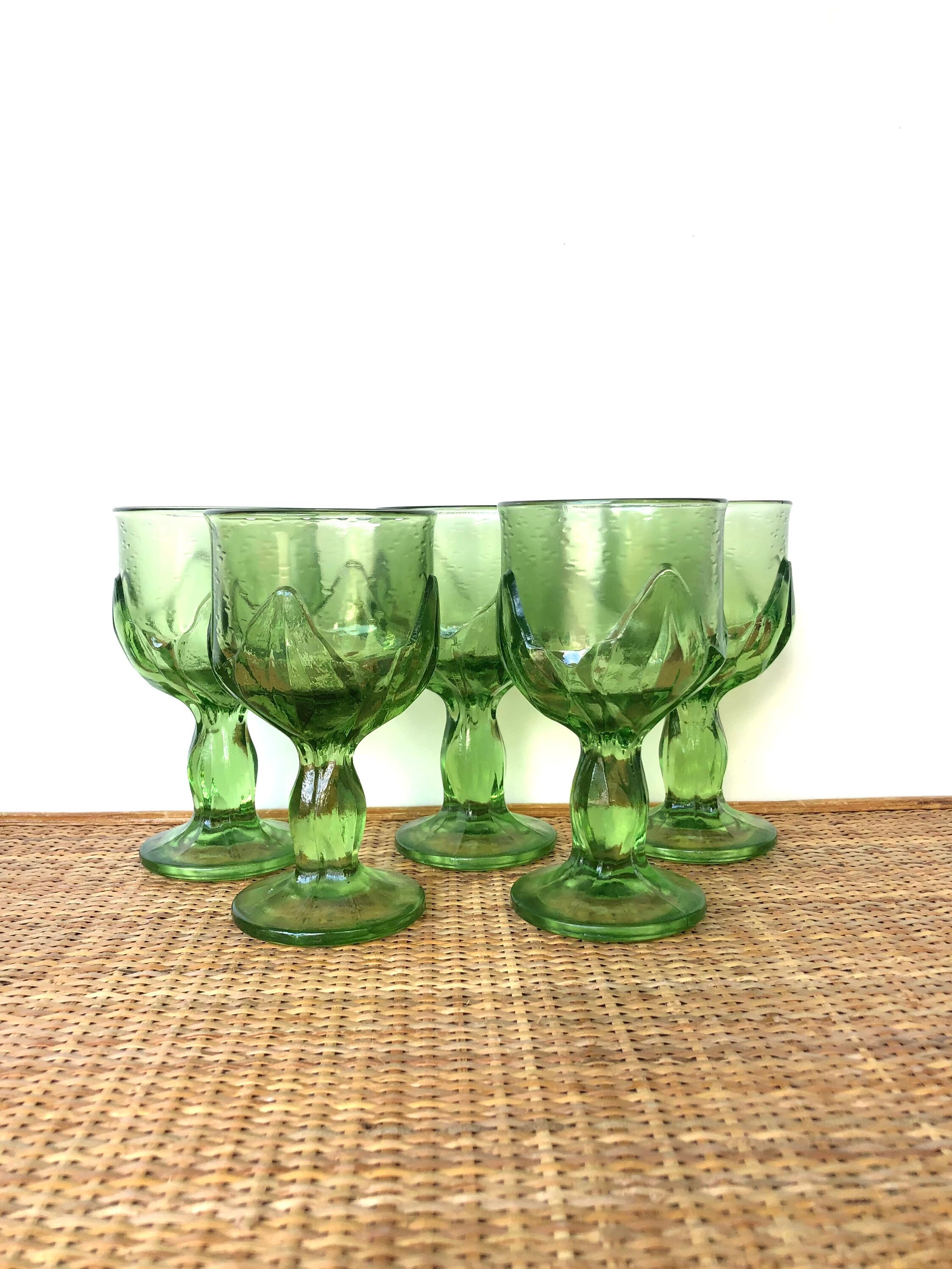 Drink & Barware Vintage goblets green Franciscan Cabaret Tiffin Glass water/ wine glasses set of