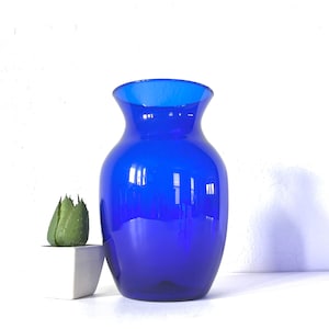 Cobalt blue colored glass vase midcentury home - medium  glass floral vase
