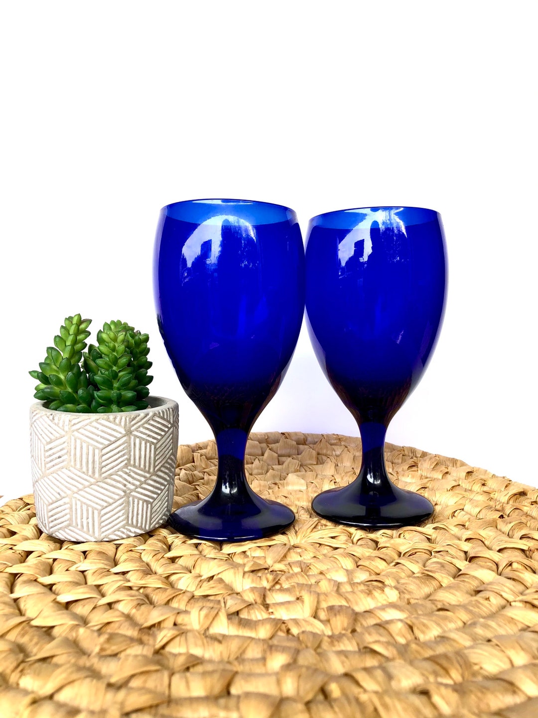 Cobalt Blue Iced Tea Glasses Set of 2 Wine Goblets Etsy