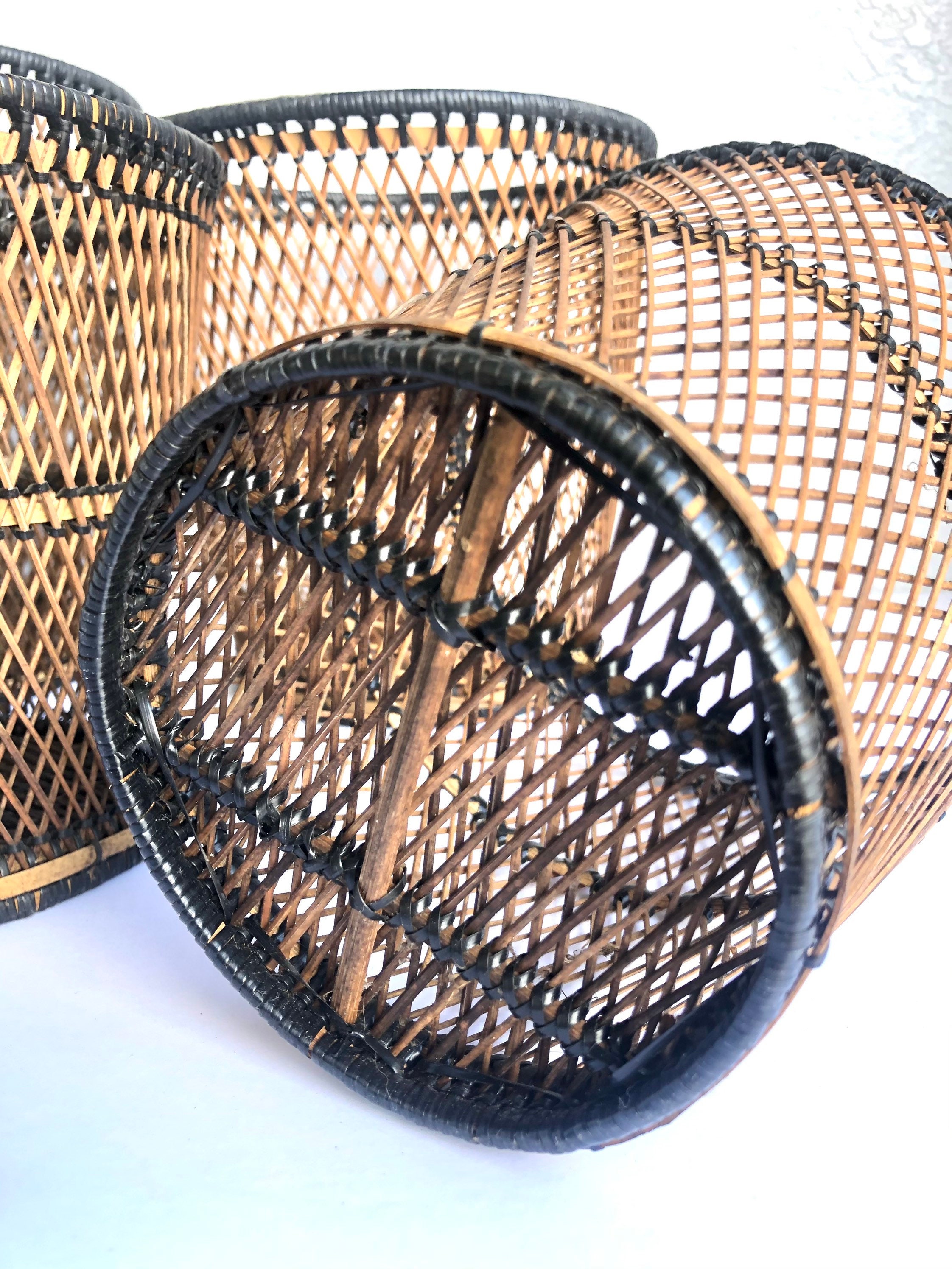 Vintage Woven Wicker Plant Basket/ Boho Woven Rattan Planter Etsy