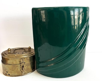 Haeger Art Deco style Vintage draped/ pleaded vase / Forest Green Ceramic Vase 1990s