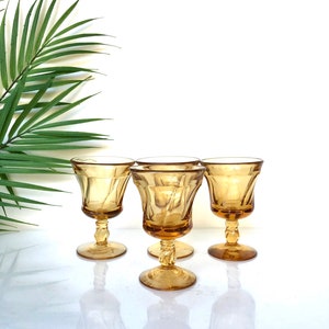 Vintage Amber glass Fostoria Jamestown small goblets/ cordial glasses set of 4