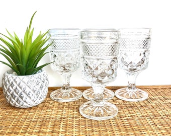 Vintage Barware Wexford Anchor Hocking clear 4 piece set Diamond Pattern Goblets