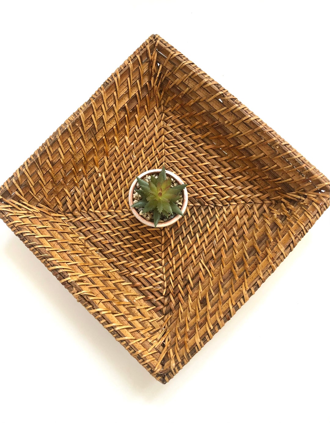Vintage Woven Wicker Tray / Basket / Midcentury /boho Home Coiled