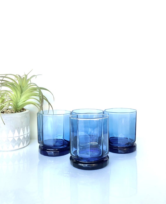 Blue Old Fashioned / Juice Glasses by Anchor Hocking/ Set of 4 Etsy