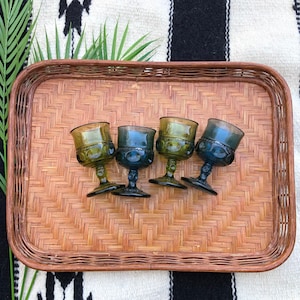 Mismatched vintage glassware Blue /Green glass/ goblets for wedding/ bridal shower /Wine glass set of 4  barware kings crown