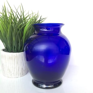 Cobalt blue colored glass vase midcentury home - small glass floral vase