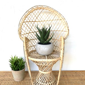 Mini wicker rattan woven Peacock chair / doll chair/ boho plant stand MCM