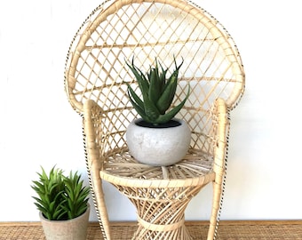 Mini wicker rattan woven Peacock chair / doll chair/ boho plant stand MCM