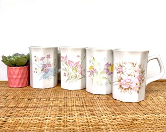 Vintage mugs Japanese Stoneware floral mugs/ vintage coffee mugs set of 4 boho kitchen decor
