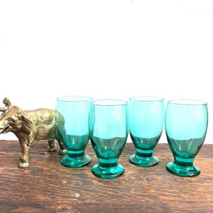 Vintage Aqua /Teal  glass tumblers/ water/ juice glasses by Cristar Midcentury kitchen set of 4