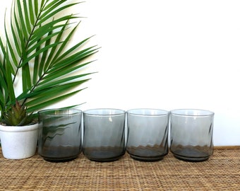 Libbey smokey gray glassware mid century barware /cocktail old fashioned glasses