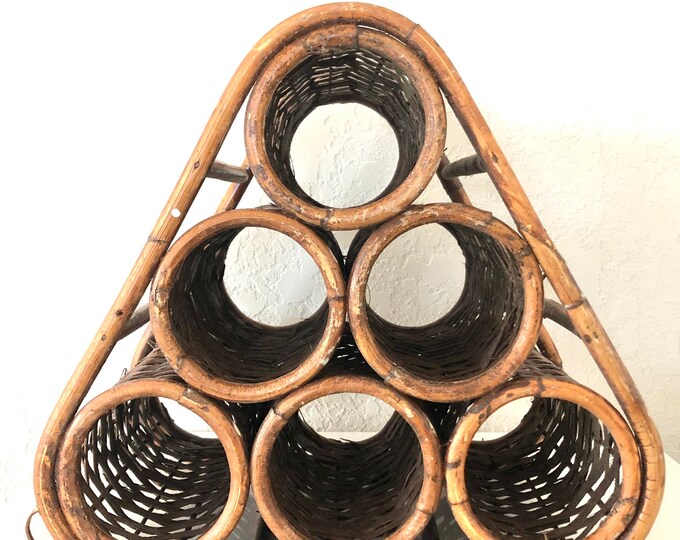 Vintage Wicker Wine Rack / Bamboo Triangle Wine Holder Etsy