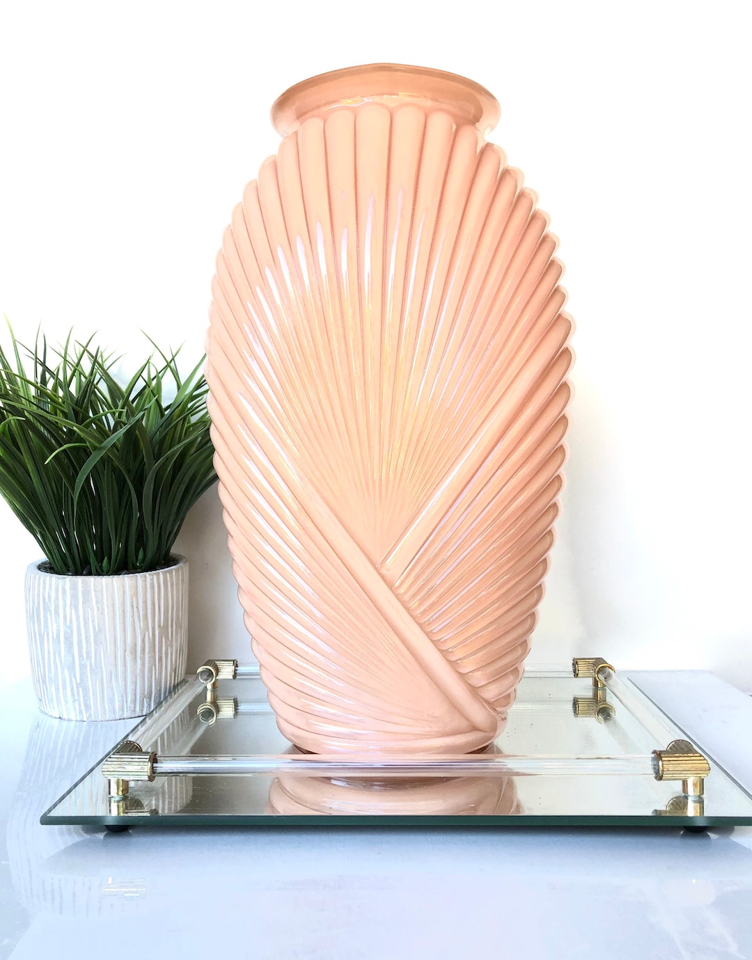 Vintage Draped/ Pleaded Vase Midcentury Art Deco Style Peach Colored ...