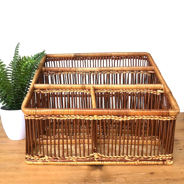 Wicker rattan mail / letter / paper organizer for office Midentury woven tiered organizer