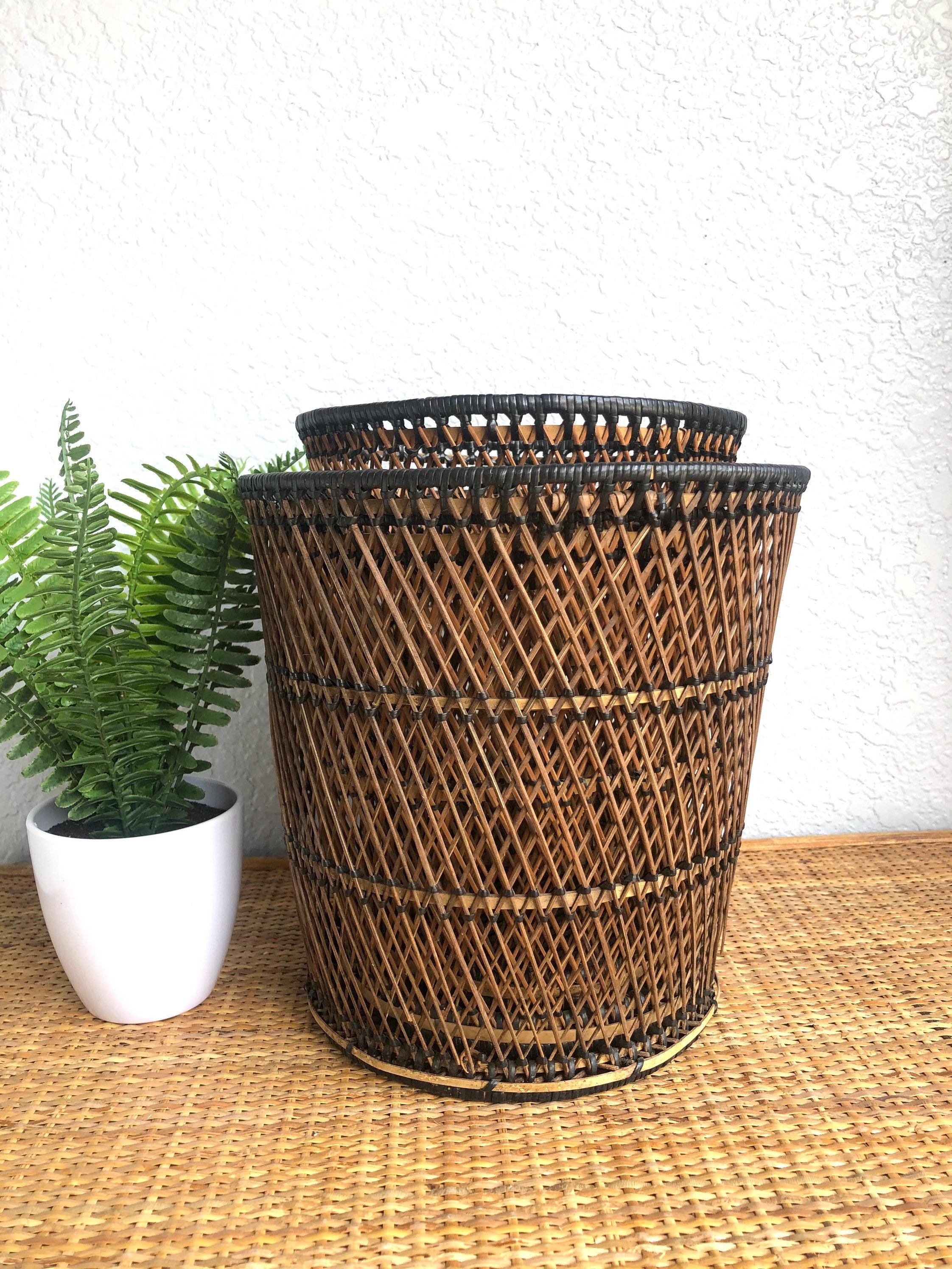 Vintage Woven Wicker Plant Basket/ Boho Woven Rattan Planter Etsy