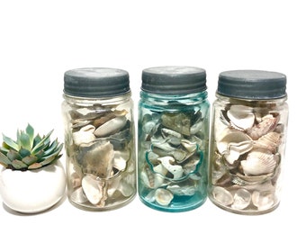 Set of vintage glass Jars with Seashells
