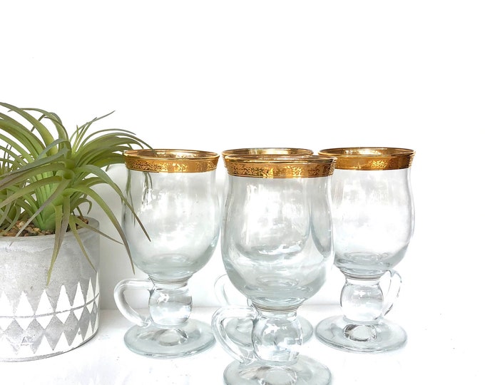 Gold Trim Clear Glass Irish Coffee Mugs Set of 4 Etsy