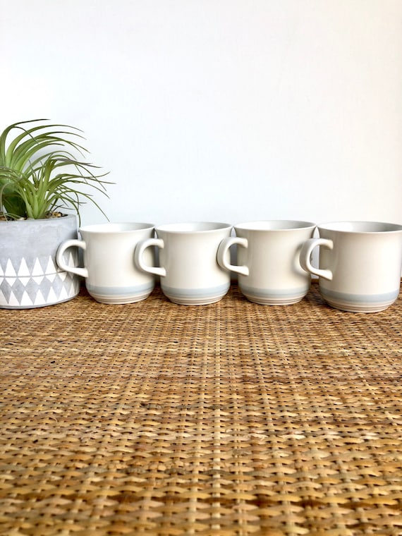 Boho mugs vintage Japanese Stoneware striped  mugs/ vintage coffee mugs