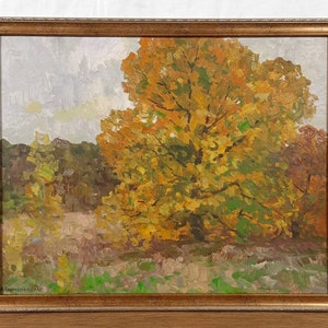 Paisaje otoñal, árboles amarillos, óleo, pintura al óleo original, artista ucraniano Klimenko