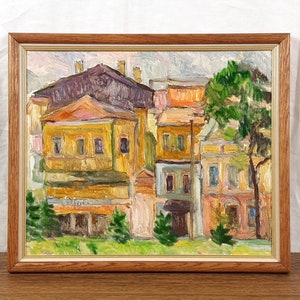 Paisaje urbano de Odesa, pintura de casas antiguas, arte de paisaje urbano, pintura al óleo original, artista ucraniano