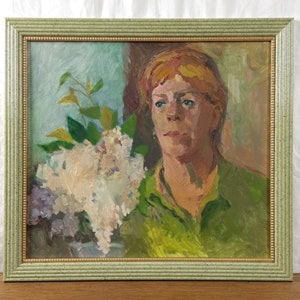 Pintura a óleo original, Retrato, Flores, Lilás, Artista ucraniano Lukin, Belas Artes Europeias, Único
