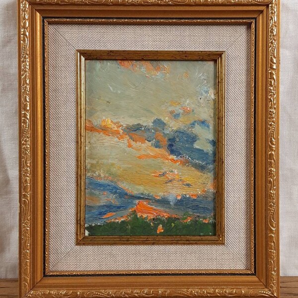 Original oil painting, Ukrainian artist Palamar, Landscape, Sky, Sunset, Vintage Painting, European Fine Art, One of a kind