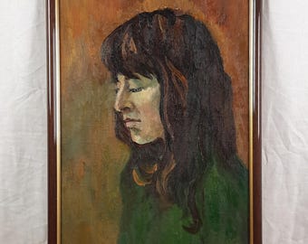 Vintage Female Portrait Oil Painting, 1970s Ukrainian Expressionist Woman Portrait
