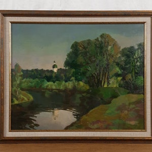 Oryginalny obraz olejny, ukraiński artysta, krajobraz, kościół, oryginalne dzieło sztuki