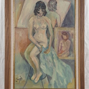 Female Model in Artist’s Studio, Original Oil Painting, Figurative European Art, Ukrainian Artist