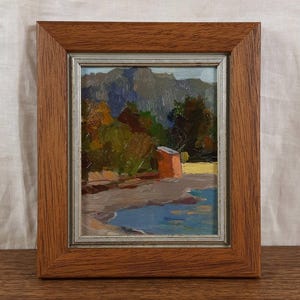 Paisaje con lago, óleo original, paisaje enmarcado, pintura vintage, artista ucraniano Zizda