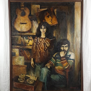Vysotsky Fans, 1980er Jahre intellektuelles Paar Porträt, Collage, Original Ölgemälde, Ukrainischen Künstler Melnikov