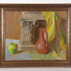 Pintura a óleo original, artista ucraniano, natureza morta, fruta, pintura vintage, belas artes europeias, único