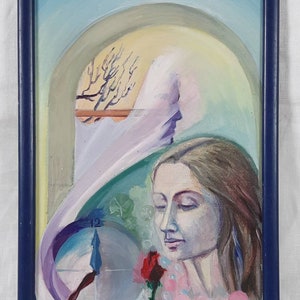Pintura al óleo original, artista ucraniano, cita, retrato femenino, amor, pintura enmarcada