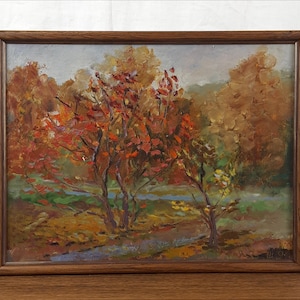 Paisaje de árboles otoñales, pintura al óleo original, bellas artes ucranianas